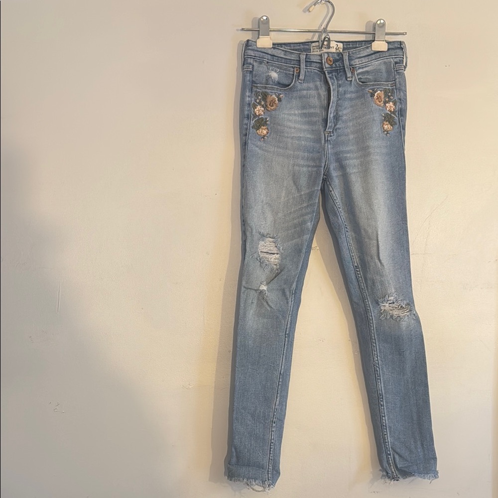 Abercrombie & Fitch Blue Skinny Jeans with Distressed Details